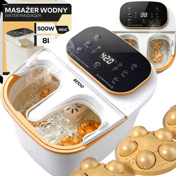 MASAŻER DO STÓP WODNY HYDROMASAŻER NÓG PODGRZEWANY GŁOWICE ROLKI LCD 500W