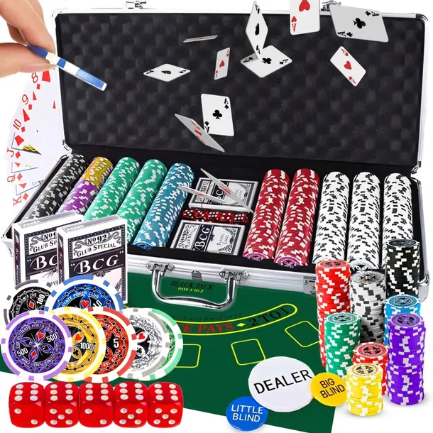 ZESTAW DO POKERA 500 ŻETONÓW WALIZKA KARTY TEXAS KOSTKI ŻETONY DUŻY POKER