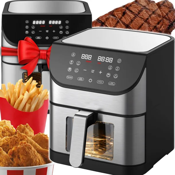 FRYTKOWNICA BEZTŁUSZCZOWA AIR FRYER FRYTOWNICA DUŻA MISA 8L XXL MOCNA 1800W