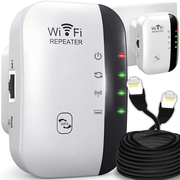 WZMACNIACZ SYGNAŁU Wi-Fi REPEATER 2,4 GHz MOCNY 300 Mb/s WPS AP + KABEL LAN