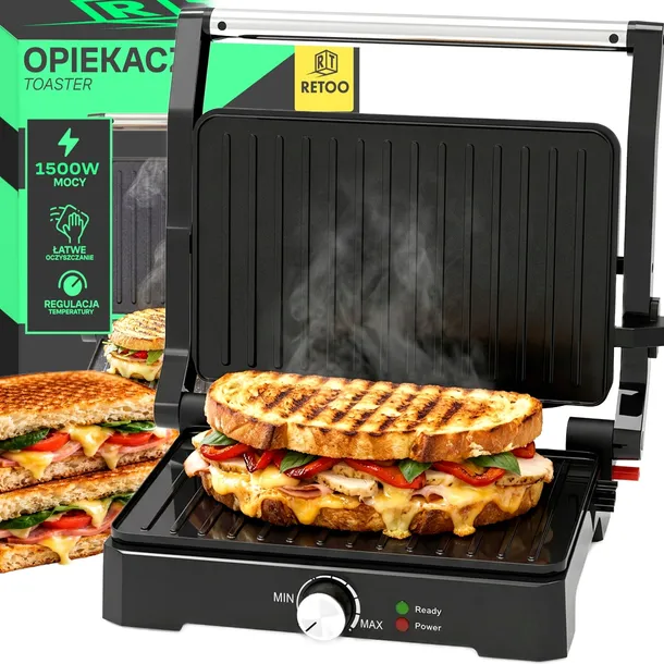 OPIEKACZ GRILL DO KANAPEK PANINI TOSTER ROZKŁADANY ELEKTRYCZNY DUŻY 1500W