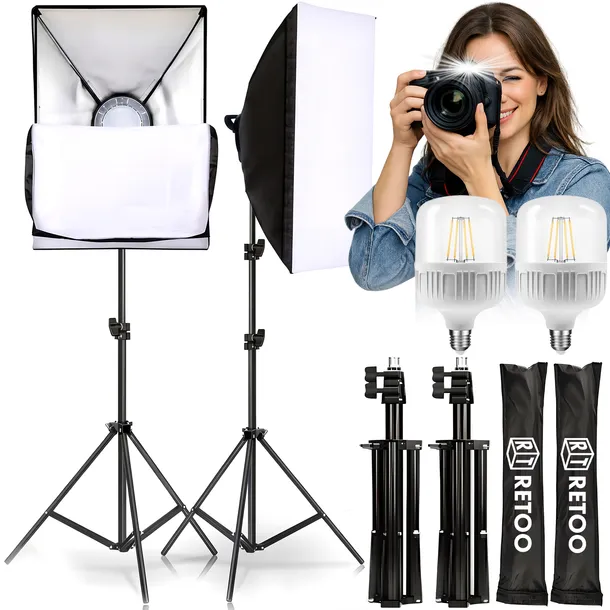 2X ZESTAW FOTOGRAFICZNY 2X LAMPA FOTOGRAFICZNA + STATYW + SOFTBOX 50X70cm