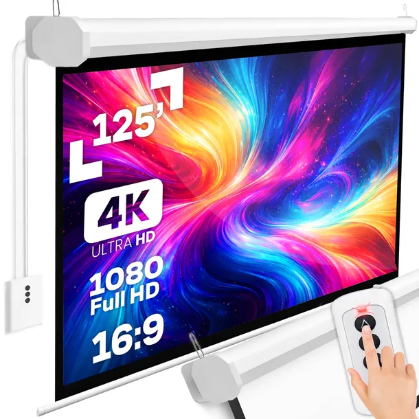 EKRAN PROJEKCYJNY ŚCIENNY ELEKTRYCZNY DUŻY 265X179 CM 125” FULL HD + PILOT