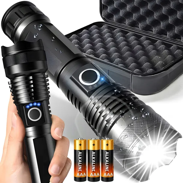 MOCNA LATARKA TAKTYCZNA LED ZOOM 5 TRYBÓW SURVIVALOWA CREE ETUI USB BATERIE