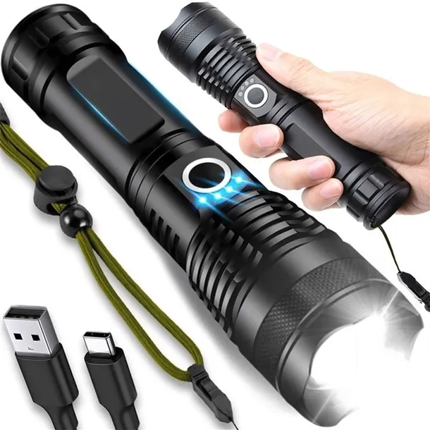 LATARKA TAKTYCZNA MOCNA LED AKUMULATOROWA SURVIVALOWA WOJSKOWA USB 5 TRYBÓW