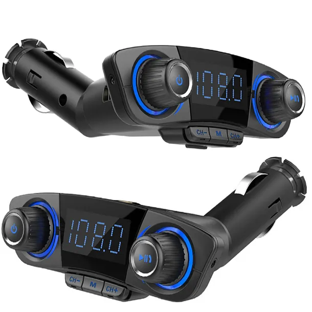 TRANSMITER SAMOCHODOWY FM BLUETOOTH 5.0 2X ŁADOWARKA USB 8W1 RUCHOME RAMIĘ