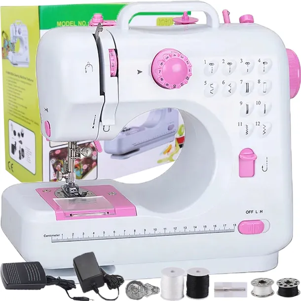 MASZYNA DO SZYCIA MINI PRZENOŚNA MECHANICZNA 12 ŚCIEGÓW AKCESORIA + GRATISY