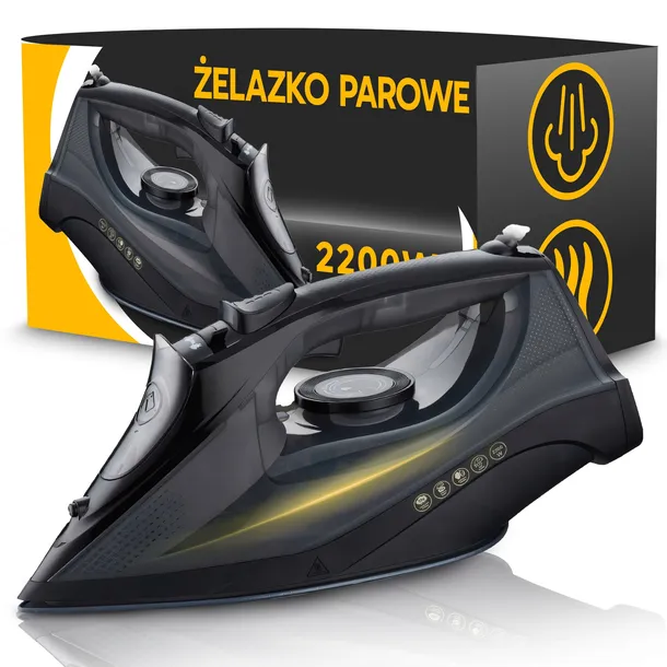 MOCNE ŻELAZKO PAROWE DUŻA MOC 2200W CERAMICZNA POWŁOKA ANTI-DRIP ANTI-CALC