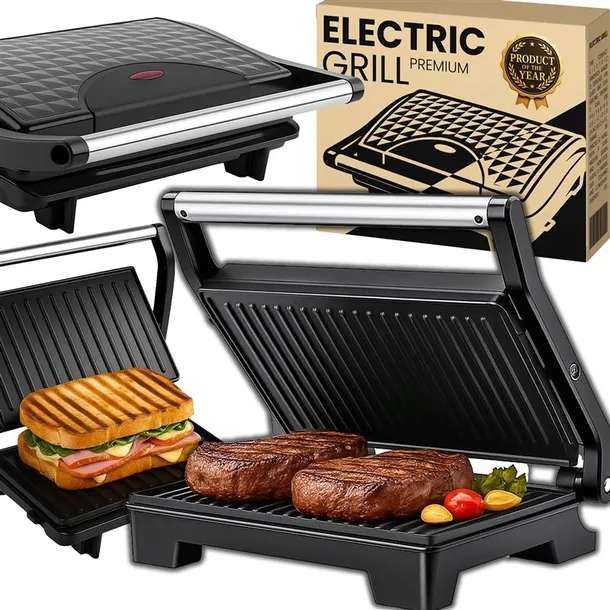 KONTAKTOWY GRILL ELEKTRYCZNY OPIEKACZ SKŁADANY TOSTER PANINI KANAPEK 750W