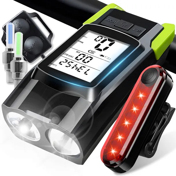 LAMPKA ROWEROWA MOCNA LED PRZÓD TYŁNA ROWEROWY + WENTYL LED + DZWONEK PILOT