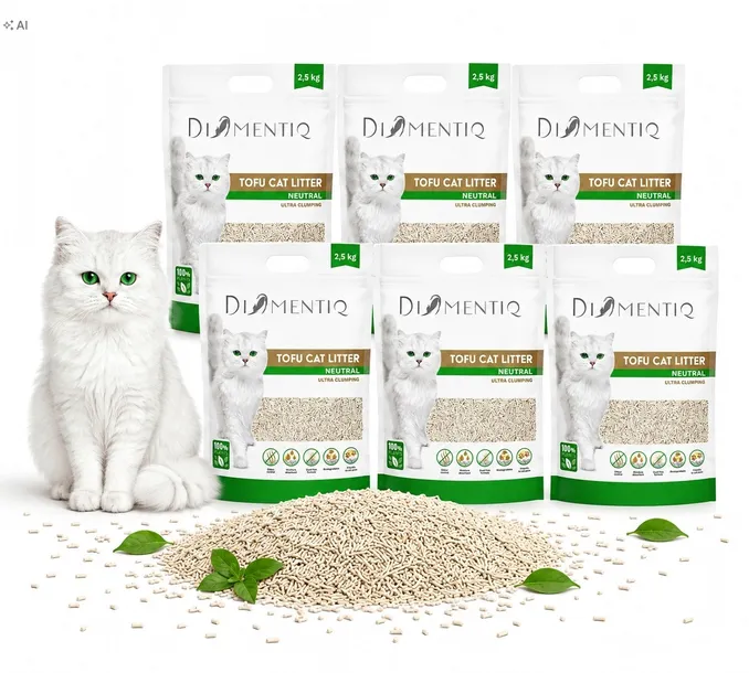 Żwirek dla kota tofu ekologiczny naturalny DIAMENTIQ 6x2,5kg