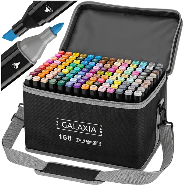 MARKERY ALKOHOLOWE 168 SZT DWUSTRONNE FLAMASTRY MAZAKI PISAKI + TORBA ETUI