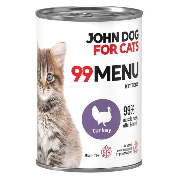 Karma mokra dla kota 99 MENU indyk 400g John Dog for Cats dla kociąt
