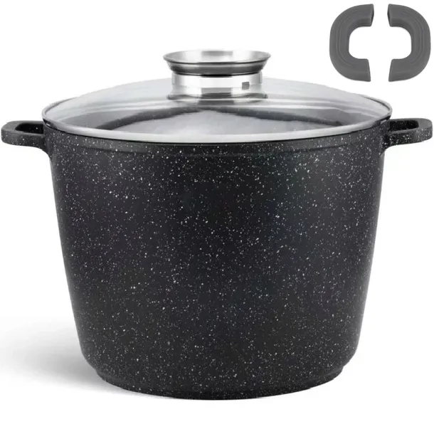 DUŻY GARNEK MARMUROWY GŁĘBOKI Z POKRYWKĄ DO ROSOŁU WYSOKI XXL 28cm / 10L