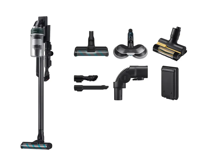 Odkurzacz pionowy bezprzewodowy Samsung Jet 85S premium VS70H25WPT 250 W HEPA 0,8 l do 60 min elektroszczotka Slim LED mop Pet Tool+ Phantom Green