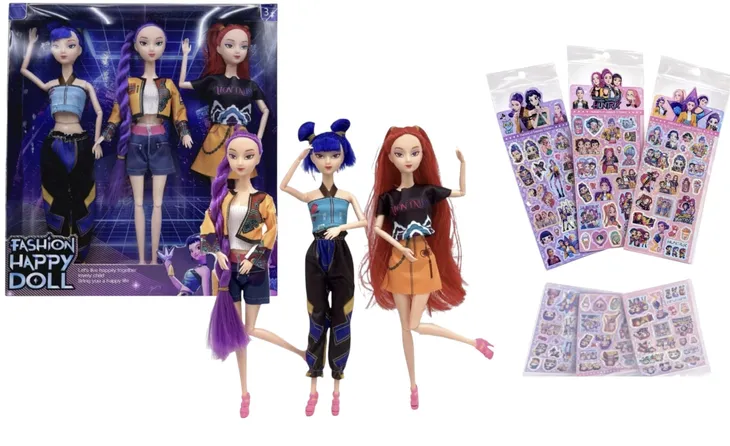 KPop Demon Hunters Zestaw Lalka Zabawka 3szt 30cm Muzyką + Gratis 3 arkuszy naklejek