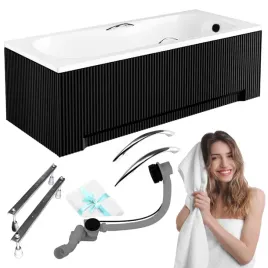 wanna-akrylowa-160x70-besco-aria-plus-obudowa-ryflowana-czarna-syfon-stelaz
