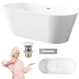 wanna-wolnostojaca-invena-limnos-170-cm-biala-gladka-syfon-odplyw-chrom-3w1
