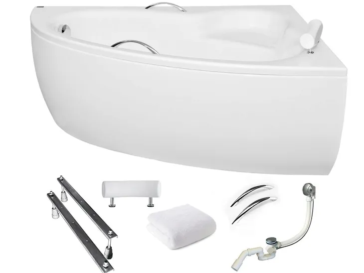 Wanna narożna z obudową Natalia Premium 150x100 prawa Besco syfon nogi