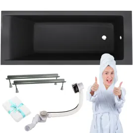 wanna-prostokatna-kronos-slim-160x70-czarny-mat-syfon-nogi-4w1