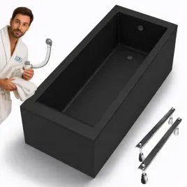 wanna-prostokatna-kronos-square-160x70-czarna-z-obudowa-czarny-mat-syfon