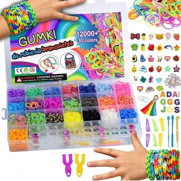 GUMKI DO ROBIENIA BRANSOLETEK DUŻY ZESTAW 12000+ ELEMENTÓW XXL DLA DZIECKA