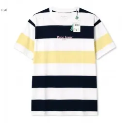pepe-jeans-t-shirt-bluzka-damska-w-paski-biala-granatowa-zolta-m