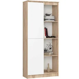 duzy-regal-dab-sonoma-bialy-80-cm-8-polek-1-drzwi