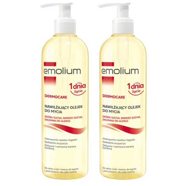 2x EMOLIUM DERMOCARE Olejek nawilżający do mycia 400 ml