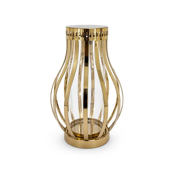Znicz Premium Szklany Złoty Ażurowy Lampion 30 cm Kapliczka Na Grób ZM-9