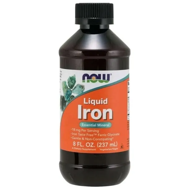 Żelazo Płyn Now Foods Iron Liquid 18 mg Diglicynian Żelaza Odporność 237 ml