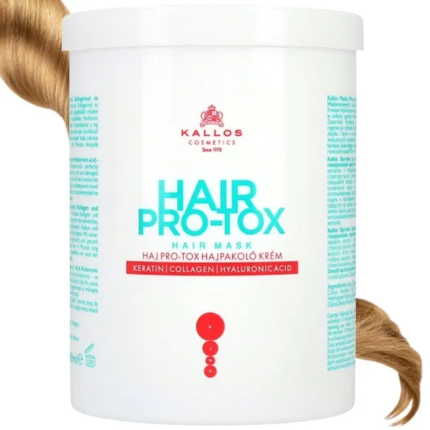 KALLOS HAIR PRO-TOX MASKA DO WŁOSÓW Z KWASEM HIALURONOWYM KERATYNĄ 1000 ML