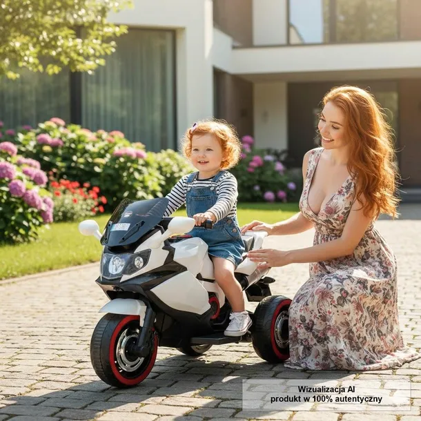 DUŻY MOTOR ŚCIGACZ NA AKUMULATOR DLX-518 BIAŁY, 2x30W STRONG2, ŚWIECĄCE KOŁA, PANEL Z BLUETOOTH, DLA DZIECI 3-6 LAT