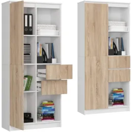 regal-do-biura-salonu-bialy-dab-sonoma-80-cm-otwarty-zamkniety-2-szuflady