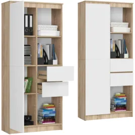 regal-biurowy-dab-sonoma-80-cm-do-salonu-1d-2-szuflady-bialy-front