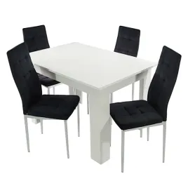 stol-modern-120-bialy-i-4-krzesla-monako-velvet-czarne