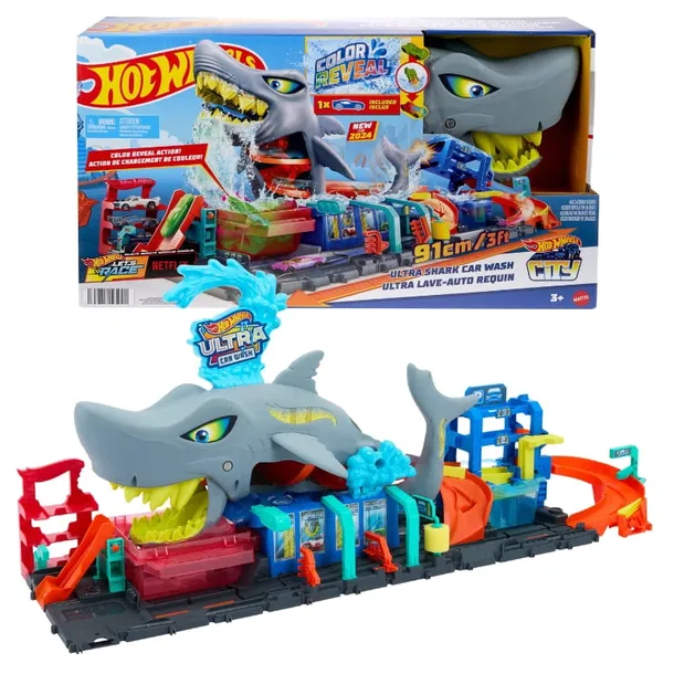 HOT WHEELS ZESTAW DLA DZIECI TOR MYJNIA REKINA AUTO POJAZD ZMIANA KOLORU
