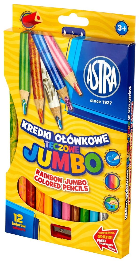 ASTRA Kredki ołówkowe grube Jumbo 12 kolorów TĘCZOWE