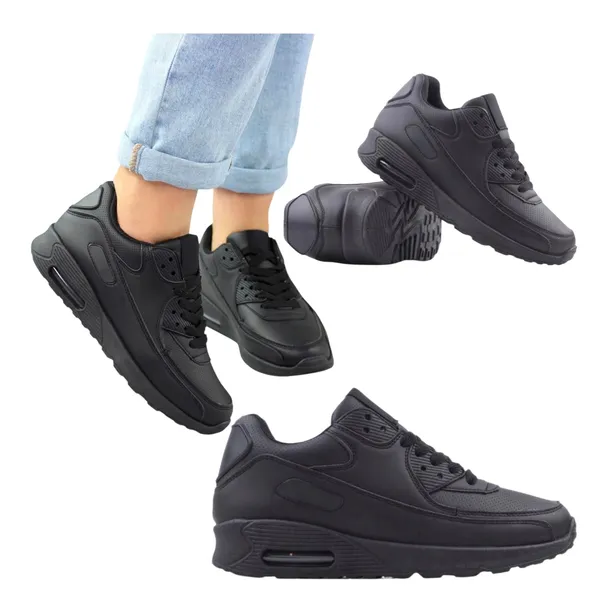 Damskie Sneakersy Sportowe Adidasy Skórzane Wygodne Modne Letnie Czarne 39