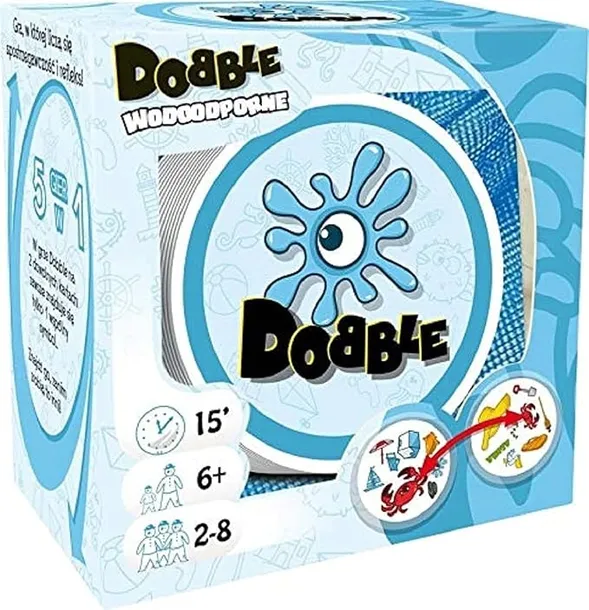 GRA KARCIANA DOBBLE WODOODPORNE 55 KART 2-8 GRACZY 6+ RODZINNA NA PLAŻĘ PODRÓŻ