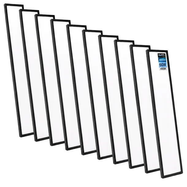 10x Panel LED Lampa Sufitowa Plafon Natynkowy 60W 120x30cm czarny 4000K