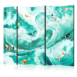 parawan-dwustronny-pokojowy-5-czesci-ryby-koi-wsrod-fal-abstrakcja-225x172