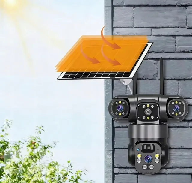 Kamera V380 Pro zasilana energią słoneczną 4G, potrójny obiektyw, zewnętrzna, wodoodporna IP66, kamera wideo CCTV zasilana bateryjnie.