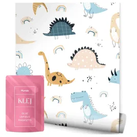 tapeta-w-rolce-dla-dzieci-pastelowe-dinozaury-zwierzatka-styl-boho-kropki