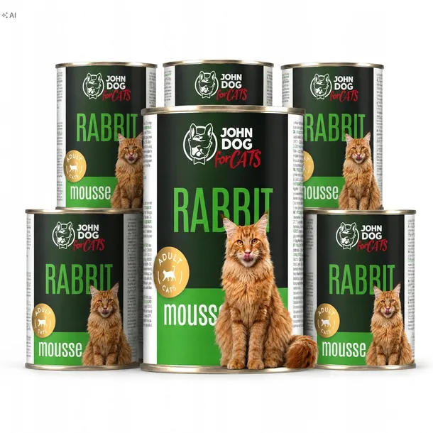 Mokra karma dla kota John Dog for Cats Mus Królik puszka 6x400g