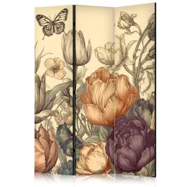 parawan-akustyczny-pokojowy-3-czesci-polne-tulipany-motyle-retro-135x172
