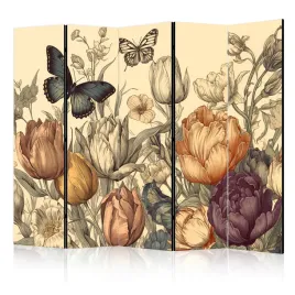 parawan-akustyczny-pokojowy-5-czesci-polne-tulipany-motyle-retro-225x172