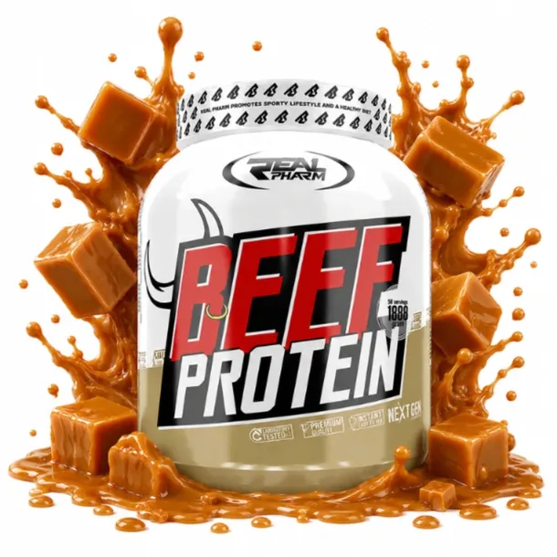 BIAŁKO WOŁOWE odżywka białkowa Real Pharm Beef Protein 85% 1800g KARMEL