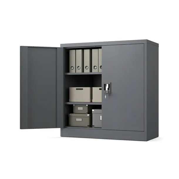 SZAFKA KOMODA METALOWA NA KLUCZ DO BIURA NA AKTA DOKUMENTY ANTRACYT STAL
