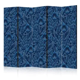 parawan-dwustronny-pokojowy-5-czesci-niebieskie-liscie-rosliny-boho-225x172